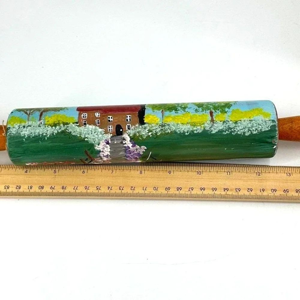 Handpainted Wooden Rolling Pin and Crock Set Country Farmhouse‎ Folk Art Bunnies